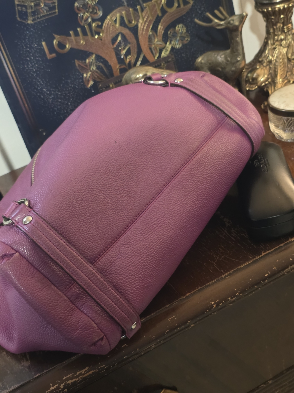 Coach Alexandra Convertible Hobo Purple Pebbled Leather & Black Sunglasses Case - Picture 10 of 11